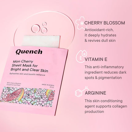 QUENCH BOTANICS Korean Sheet Mask with Cherry Blossom Radiance Face Mask-25ML