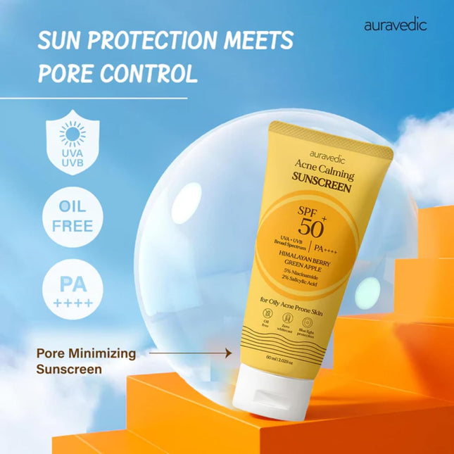 Auravedic Acne UV Sunscreen for Acne Prone Skin Pore Minimizing Sunscreen SPF 50 for Oily Skin-60ml