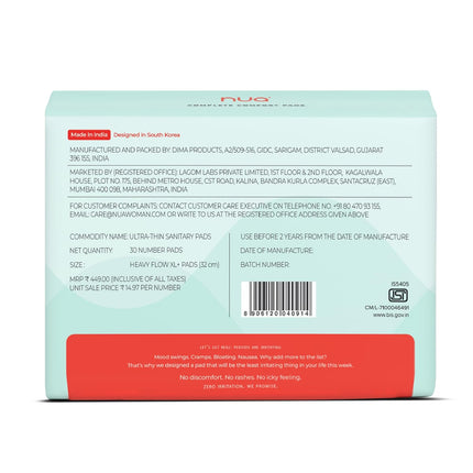 Nua Ultra Safe 30 Heavy Flow -XL Leakproof & Toxic Free Sanitary Pad (Pack of 30)