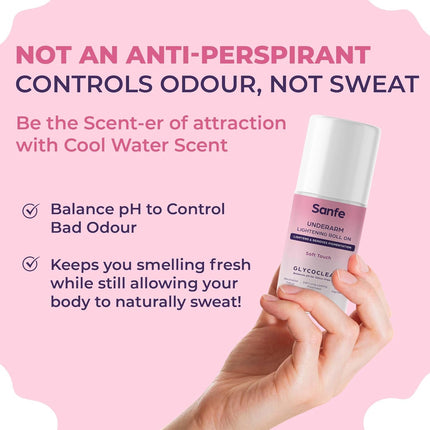 Sanfe Underarm Lightening Roll On (Soft Touch) With 5% AHA Glycolic Acid & Salicylic Acid 0.5% Underarms 50ml