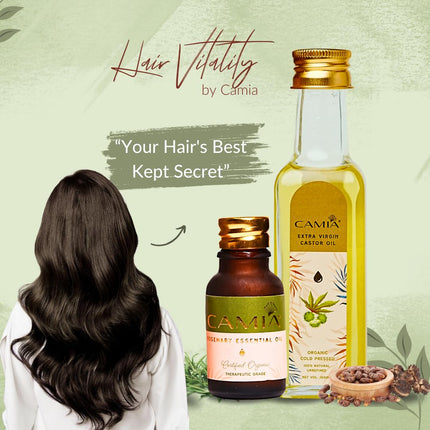 CAMIA Premium Cold Pressed Organic Castor Oil, 100 ML + Rosemary Essential Oil