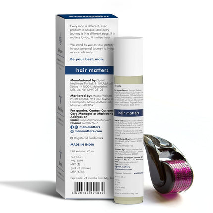 Man Matters Advanced Beard&Hair Serum Roll On 25Ml With Derma Roller 0.5 Mm