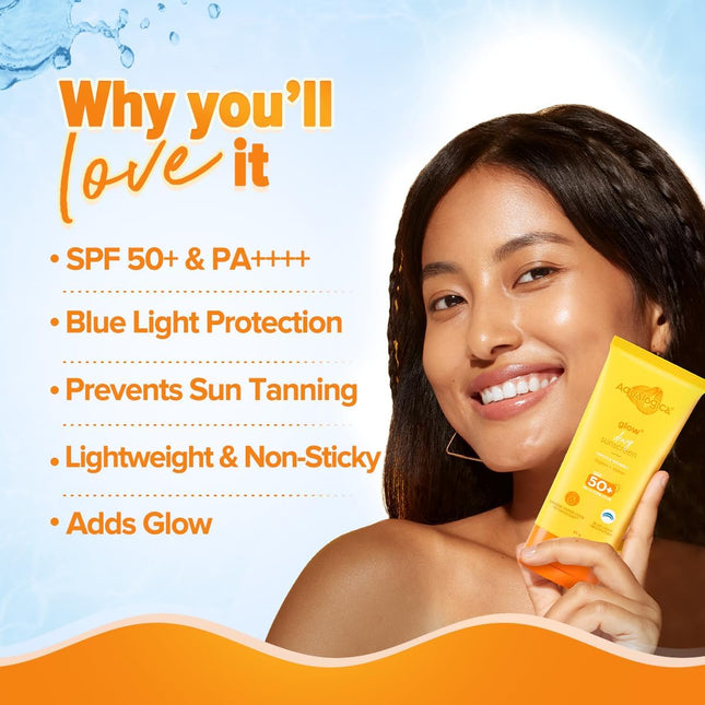 Aqualogica Glow+ Dewy Sunscreen SPF 50 PA++++ with Papaya & Vitamin C | For Oily, Combination & Dry Skin For Men & Women | 80g x 2