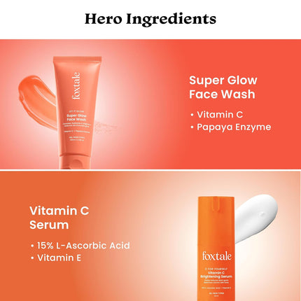 Foxtale Glow & Go Duo | Vitamin C Face Wash with Papaya Enzyme + 15% L-Ascorbic Acid Vitamin C Serum 100ml + 30ml