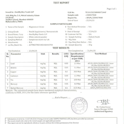 HealthyHey Nutrition Magnesium Citrate-120 Vegetable Capsules