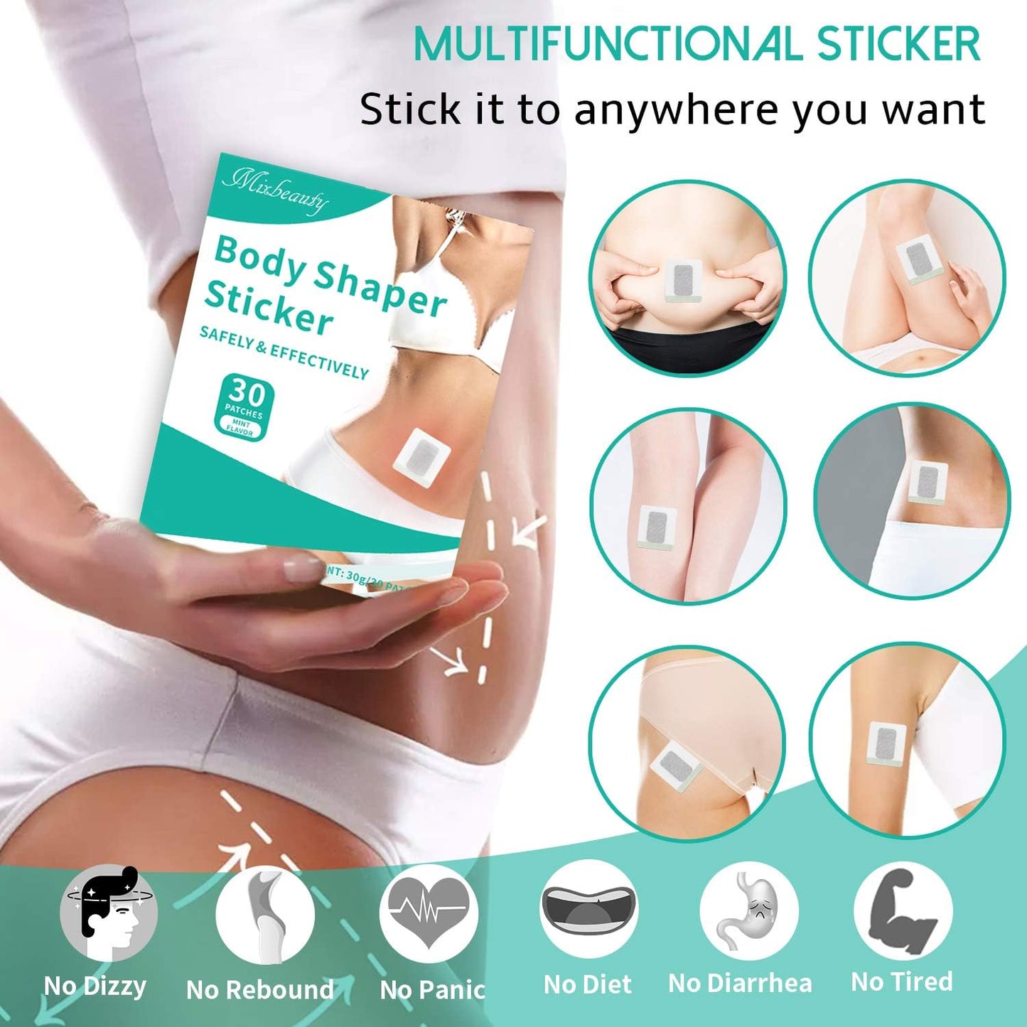 Body Shaper Sticker, Tightening Sticker for Waist Abdominal, Slimming Patches For Weight Loss Sticker For Men and Women, Anti-Cellulite & Fat Burning Quick Slimming Sticker for Beer Belly (30 Patches)