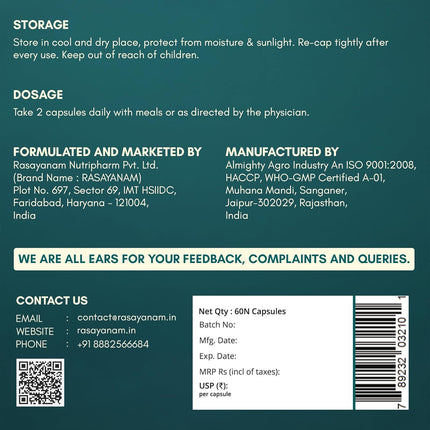 Rasayanam Plant Based Omega-3 Capsules, 1600 mg - 60 Capsules