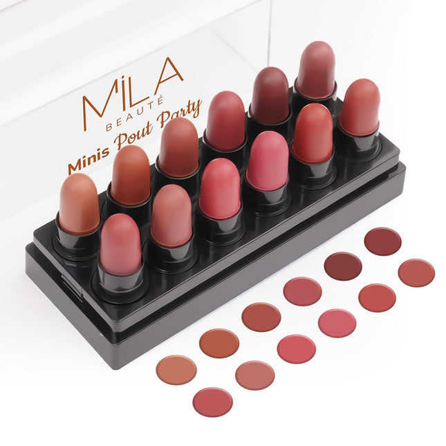 Mila Beauté 12 Creamy Matte Mini Pout Party Lipstick Kit-12g