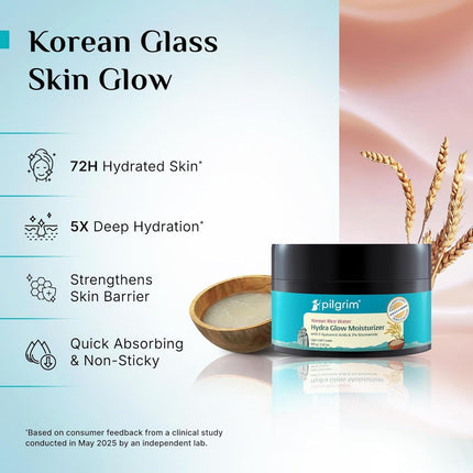 Pilgrim Korean Rice Water Hydra Glow Moisturizer 100Gm with 5 Hyaluronic Acids, 3% Niacinamide, 5 Ceramides-100gm