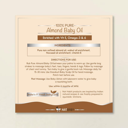 Nat Habit 100% Pure Almond Baby Oil For Baby Skin & Hair-100 ml