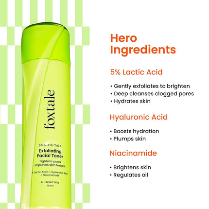 Foxtale Exfoliating Face Toner with 5% Lactic Acid -150 ml
