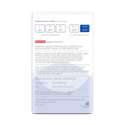 Nua All Night Comfort Sanitary Pads | Pack of 8 (XXXL 400mm)