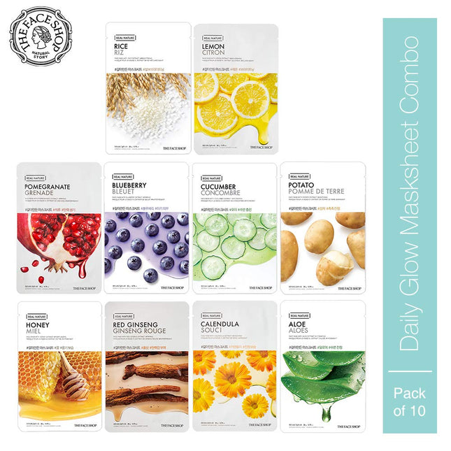 The Face Shop Real Nature Daily Glow Sheet Mask-Pack of 10