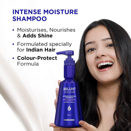 Bblunt Intense Moisture Shampoo with Jojoba and Vitamin E for Dry & Frizzy Hair For Men & Women | 650 ml