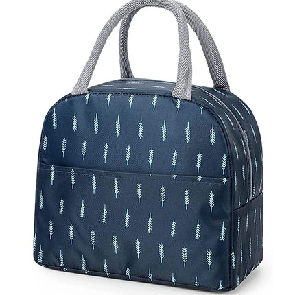 WEZOSHINET Insulated Lunch Bags for Women Work Student Kids to School Waterproof Thermal Cooler Tote Bag Picnic Organizer Storage Tiffin Box Portable and Reusable (Blue Leaf)