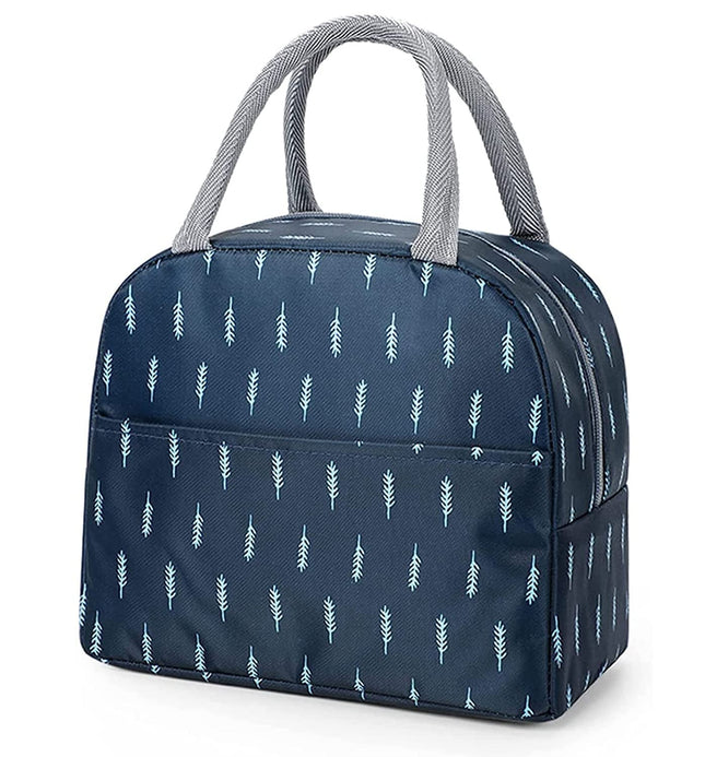 WEZOSHINET Insulated Lunch Bags for Women Work Student Kids to School Waterproof Thermal Cooler Tote Bag Picnic Organizer Storage Tiffin Box Portable and Reusable (Blue Leaf)