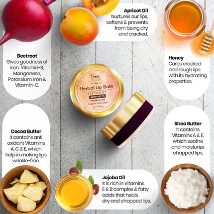 TNW-THE NATURAL WASH Herbal Beetroot Lip Balm with Cocoa Butter, Shea Butter & Essential Oils-5gm