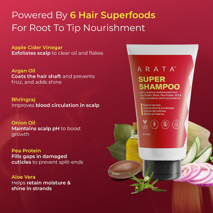 Arata Super Shampoo (150ml) For Dry And Frizzy Hair with Argan Oil, Biotin & Soy Protein