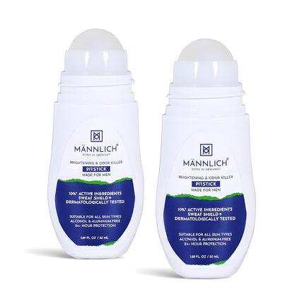 Mannlich Underarm Roll-On for Men, 2% Kojic & Salicylic Acid, Lactic Acid, Alpha Arbutin, 4% AHA & BHA 50ml-Pack of 2