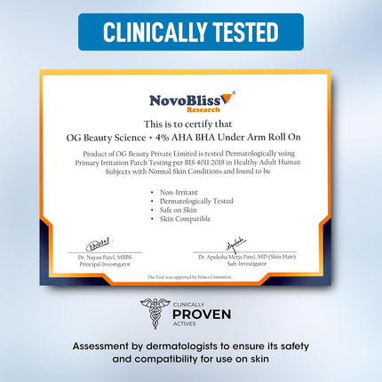 OG BEAUTY Science+ 4% AHA BHA Underarm Roll On | 2% Lactic 1% Salicylic 1% Mandelic Acid 1% Alpha-50ml