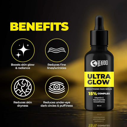 Beardo Ultra Glow Brightening Face Serum  Men  15% Niacinamide, Vitamin C, Glutathione | 30ml
