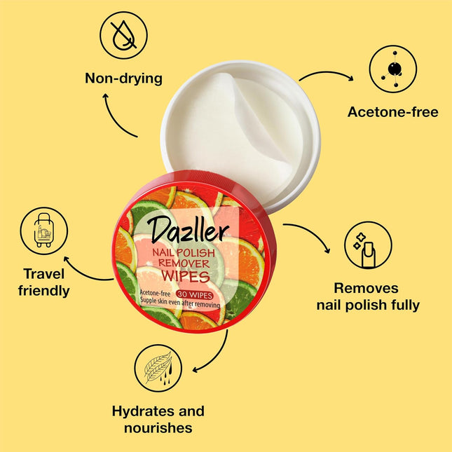 Dazller Nail Polish Remover Wipes Orange 30 wipes-Pack of 3