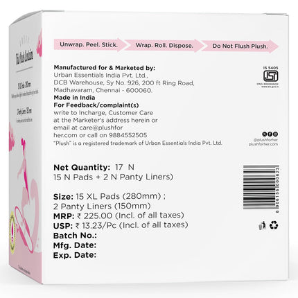 Plush Ultra-Thin Extra Large Sanitary Napkins 15 Pcs  2 Panty Liners