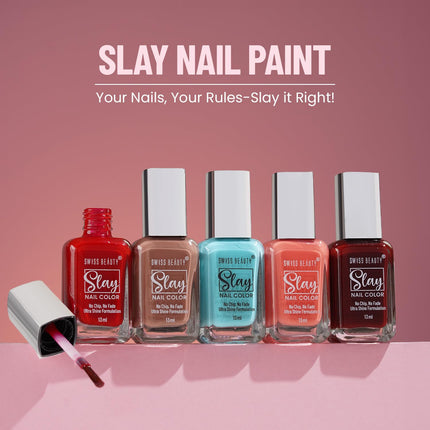 Swiss Beauty Slay Nail Color | Glossy Finish Nude Brown, - 13ml