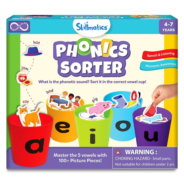 Skillmatics Learning Toys – Phonics Sorter, Vowel Sorting & Early Reading Activity for Boys & Girls Ages 4, 5, 6, 7