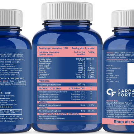 Carbamide Forte Probiotics Supplement 100 Veg Capsules
