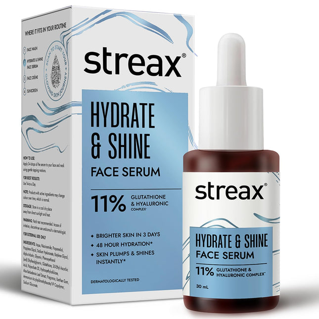 Streax Hydrate & Shine Face Serum, 30ml|11% Hyaluronic Acid