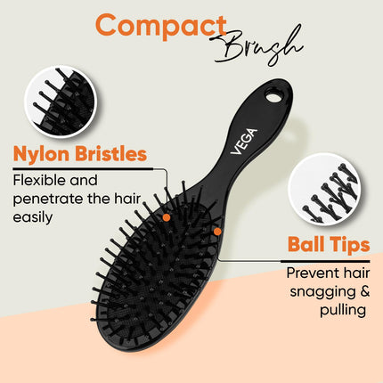 Vega Compact Paddle Hair Brush with Mirror for Men & Women