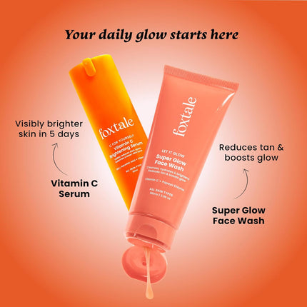 Foxtale Glow & Go Duo | Vitamin C Face Wash with Papaya Enzyme + 15% L-Ascorbic Acid Vitamin C Serum 100ml + 30ml