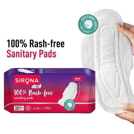 Sirona Max Sanitary Pads for Women | XL Plus (Pack of 30 Pads)