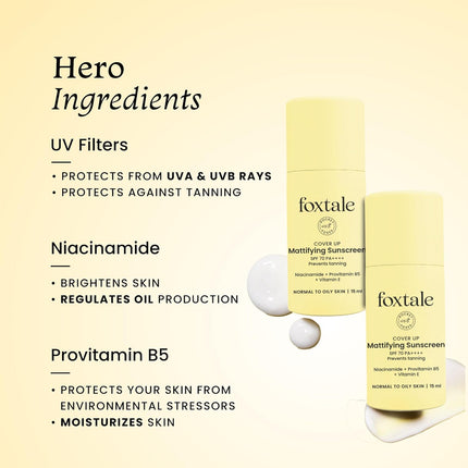 Foxtale SPF 70 Gel-Cream Sunscreen for Oily Skin | Oil Control Sunscreen  PA++++ & Niacinamide 15ml