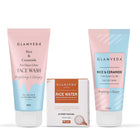 Glamveda Korean Rice & Ceramide 3 Step Skincare Routine Face Wash, Facial Kit & Peel Off Mask