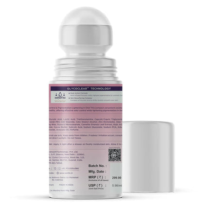 Sanfe Underarm Lightening Roll On (Soft Touch) With 5% AHA Glycolic Acid & Salicylic Acid 0.5% Underarms 50ml