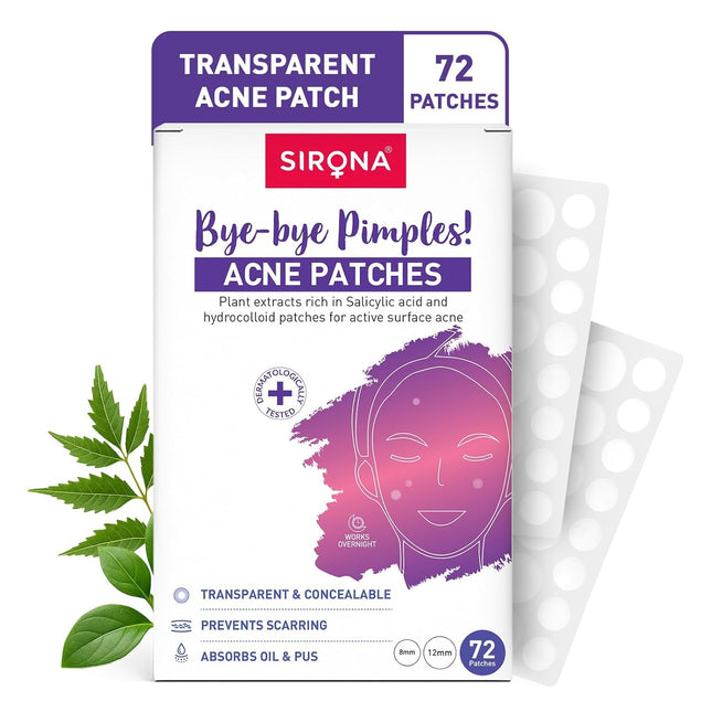 Sirona Pimple Patches – 72 Dots | 0.5% Salicylic Acid | Invisible Facial Stickers Cover