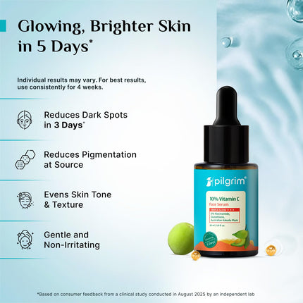 Pilgrim 10% Vitamin C Serum 30ml With 5% Niacinamide, Hyaluronic & Glycolic Acid-30ml