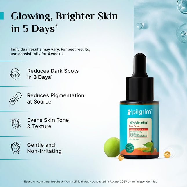 Pilgrim 10% Vitamin C Serum 30ml With 5% Niacinamide, Hyaluronic & Glycolic Acid-30ml