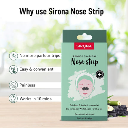 Sirona Bamboo Charcoal Blackheads Remover Nose Strips for Women – 8 Strips (Pack of 1)