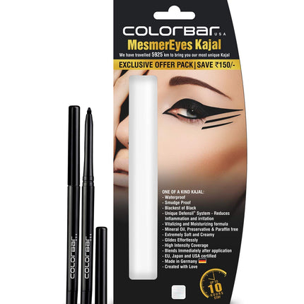 Colorbar Cosmetics MesmerEyes Kajal Duo, Black-0.70g Pack of 2