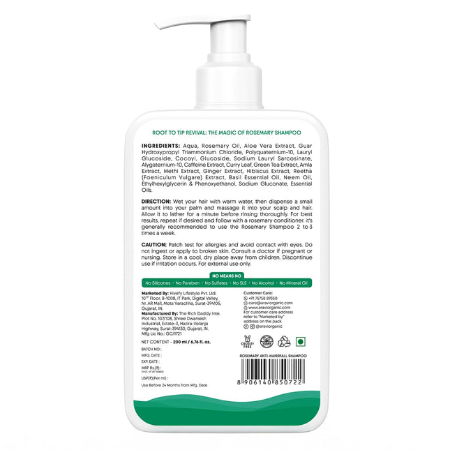 Aravi Organic Rosemary Anti-Hairfall Shampoo -200ml