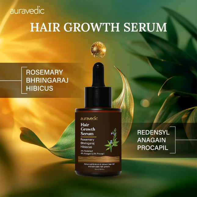 Auravedic Advance Hair Growth Serum For Scalp with 3% Redensyl, 2% Anagain, 3% Procapil-30ml