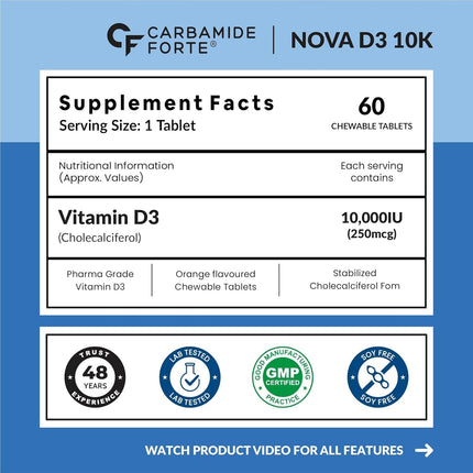 Carbamide Forte Vitamin d3 10000iu | Chewable Vitamin D Tablets | 60 Tablets