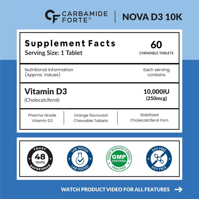 Carbamide Forte Vitamin d3 10000iu | Chewable Vitamin D Tablets | 60 Tablets