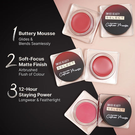 Swiss Beauty Select Lip And Cheek Cushion Creamy Mousse with Vitamin E-4.5gm