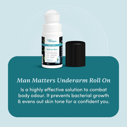 Man Matters Underarm 4% Lactic Acid, 1% Aloe Vera & Menthol Deodorant Roll-On 50 Ml