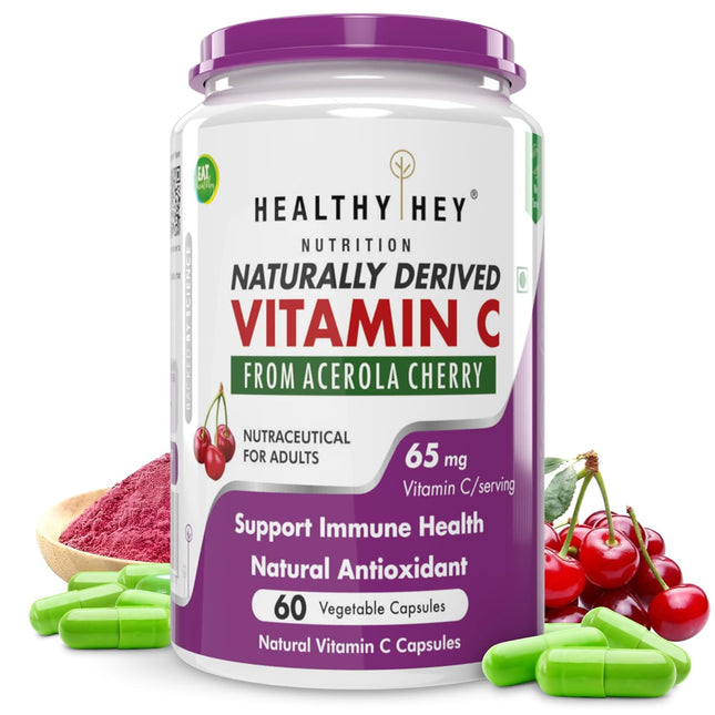HealthyHey Nutrition 100% Natural Vitamin C from Cherry | 60 Capsule