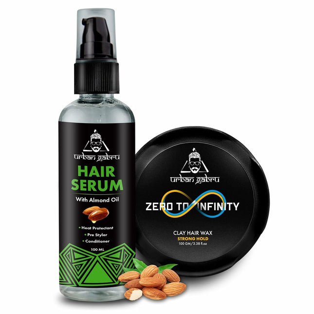 Urbangabru Combo Hair Styling Kit - Clay Hair Wax (100 gm) and Hair Serum Pre-Styler (100 ml)